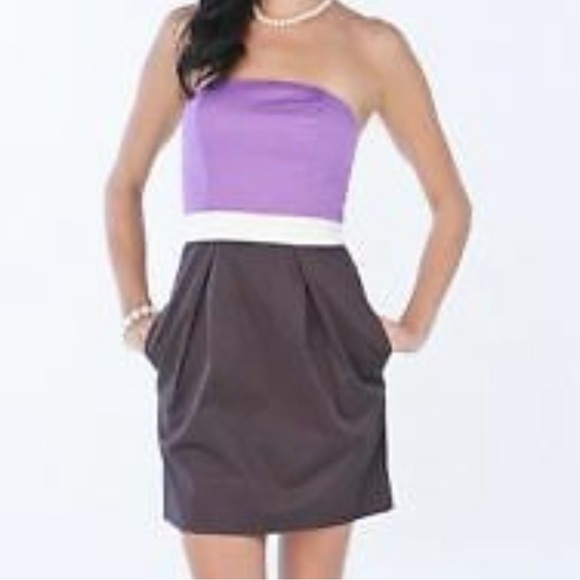 French Connection Strapless Purple Ivory Charcoal Colorblock Mini Dress Sz 2 - Picture 1 of 7